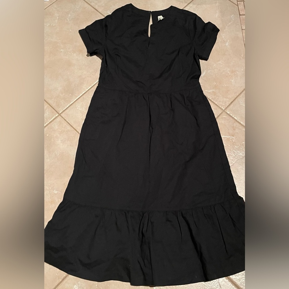 Pact Organic Anthropologie Women’s Canopy Notch Neck Dress Linen Cotton Black - Picture 3 of 11